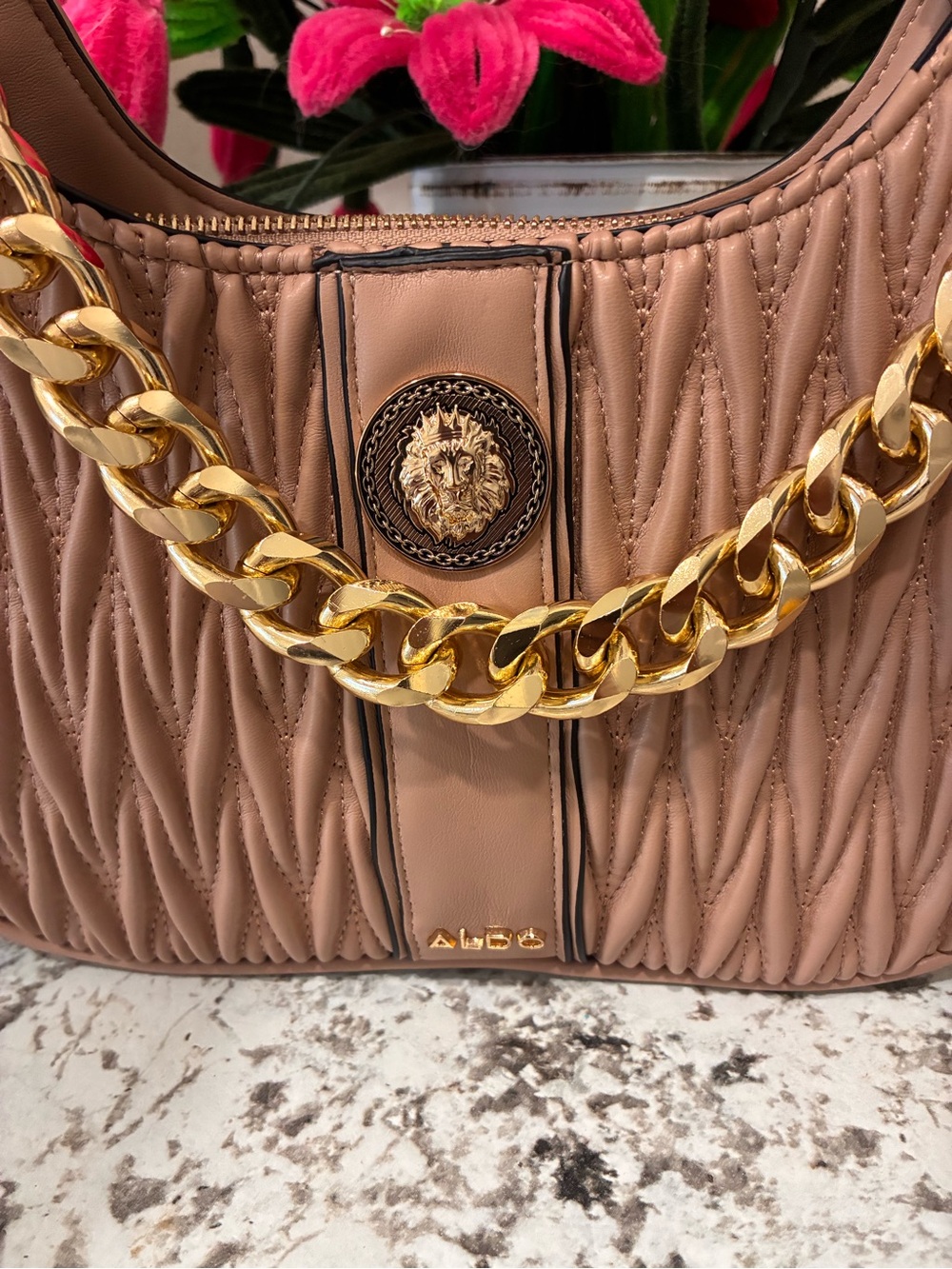 ALDO Quilted Dusty Pink Shoulder Bag with Gold Chain